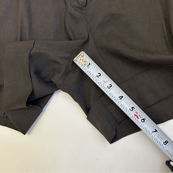 Theory Lena Linen Blend Shorts Brown Pleated Cuffed Hem Size 6 Casual - Picture 9 of 9